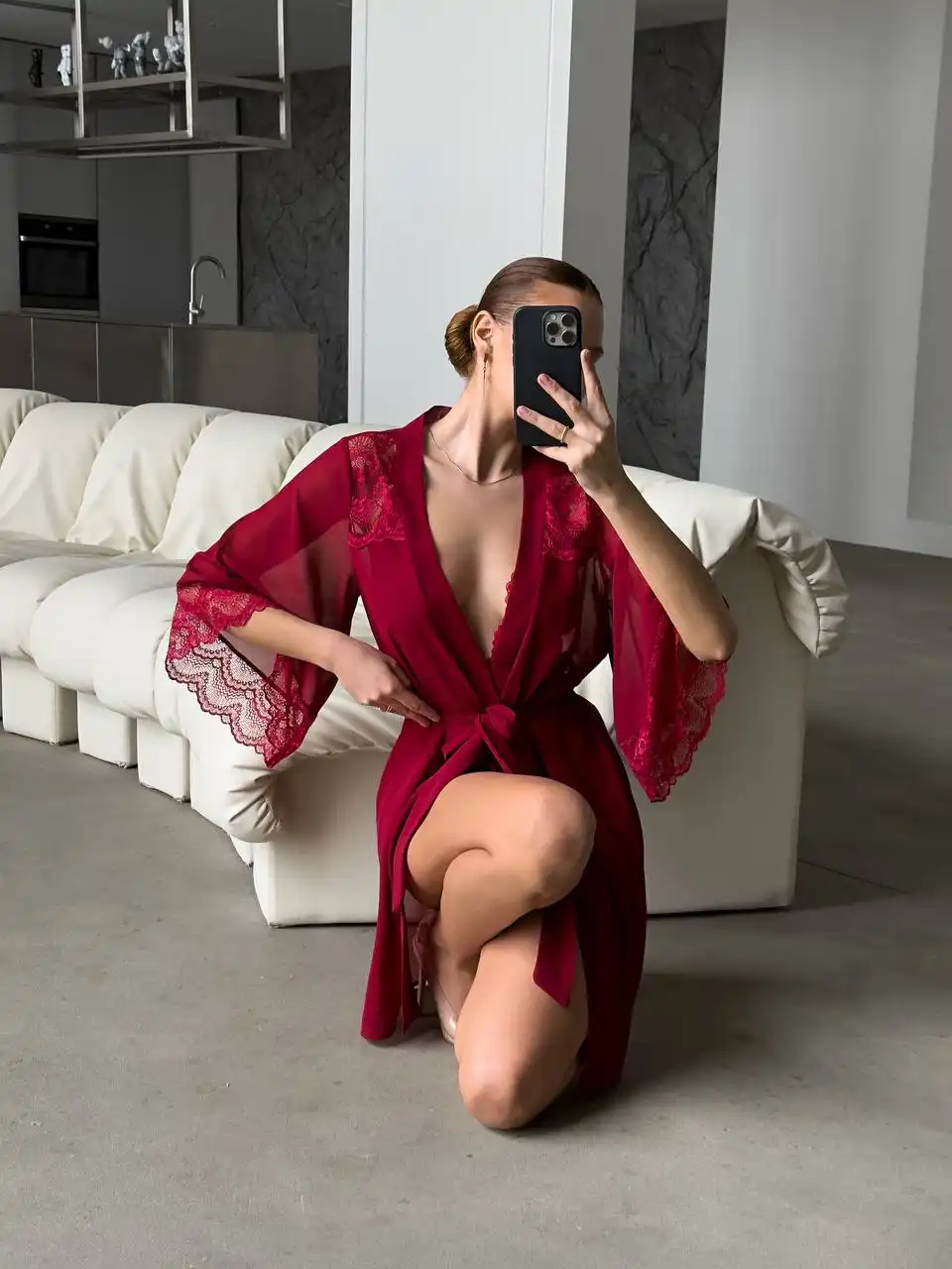Elise Bordo Dantelli Premıum Sabahlık ve Bodysuit Takımı